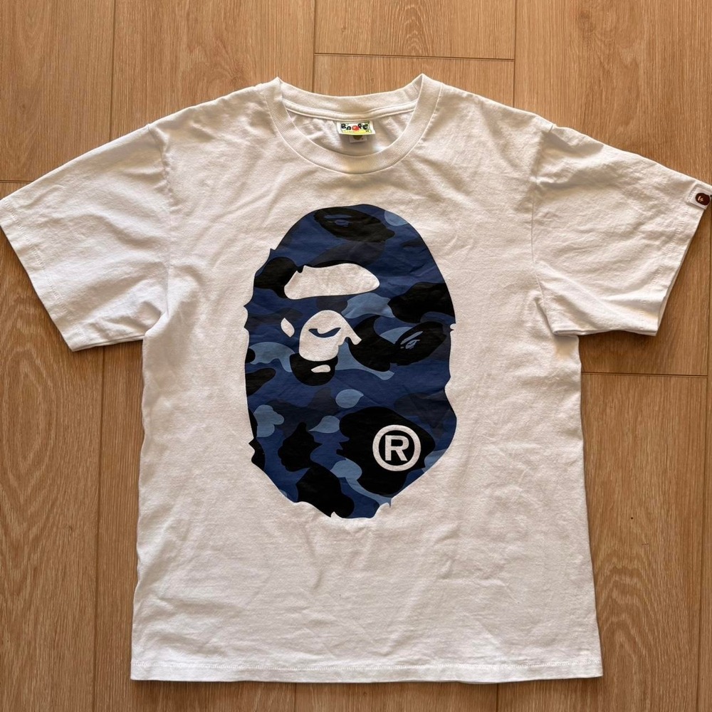 BAPE Bathing Ape Blue Camo Big Ape Head Tee Size M.